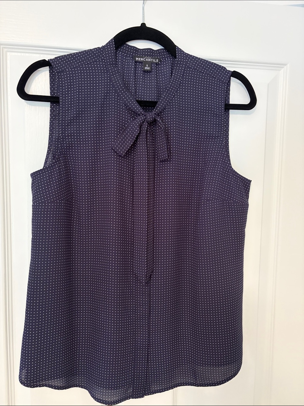J. Crew Factory Sleeveless Tie-Neck Blouse in Deep Purple with White Dots